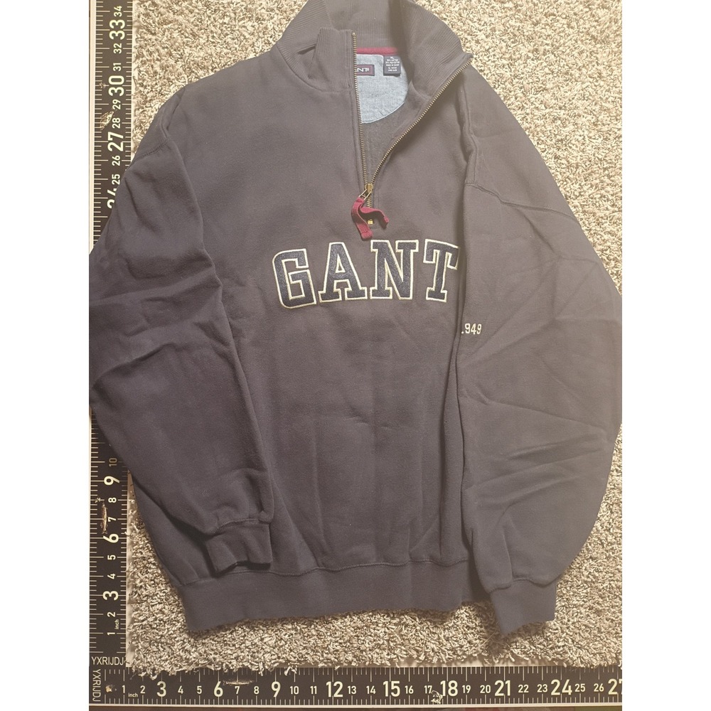 Gant Mens Navy Blue Quarter Zip Embroidered Logo Sweatshirt XL Pullover 1949